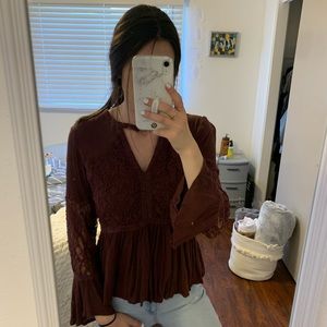 maroon long sleeve w lace detail